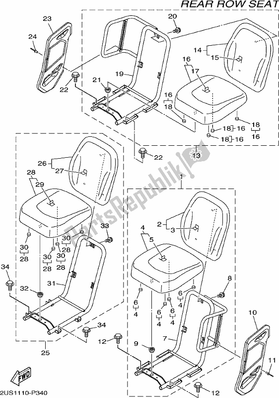 All parts for the Seat 3 of the Yamaha YXC 700C Viking 6 Seater 2017