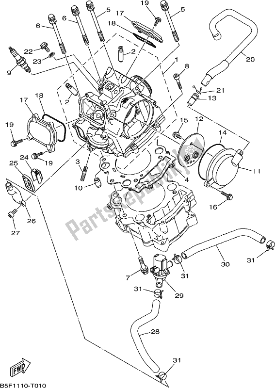 All parts for the Cylinder Head of the Yamaha YXC 700 PJ Blue Viking 6 Seater 2018