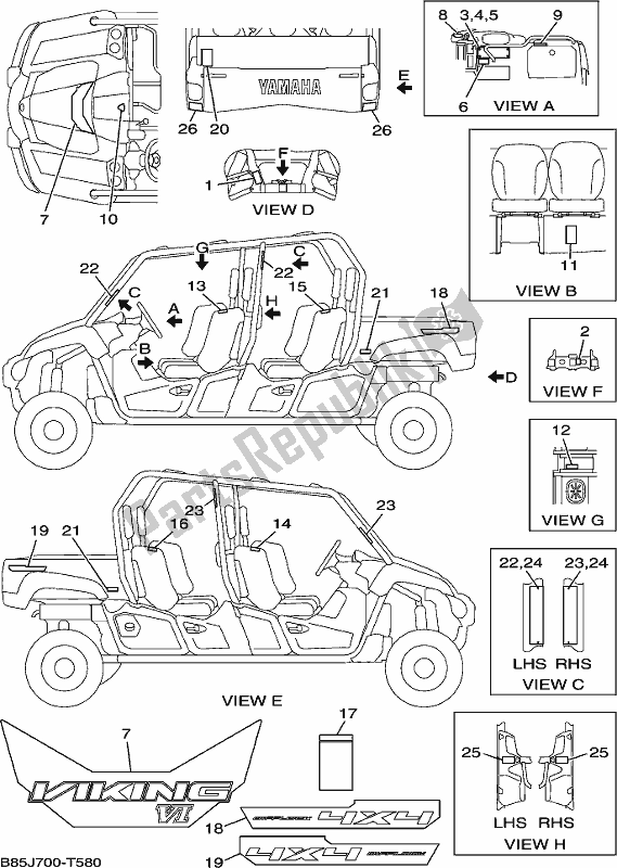 All parts for the Emblem & Label 1 of the Yamaha YXC 700 PJ Blue Viking 6 Seater 2018