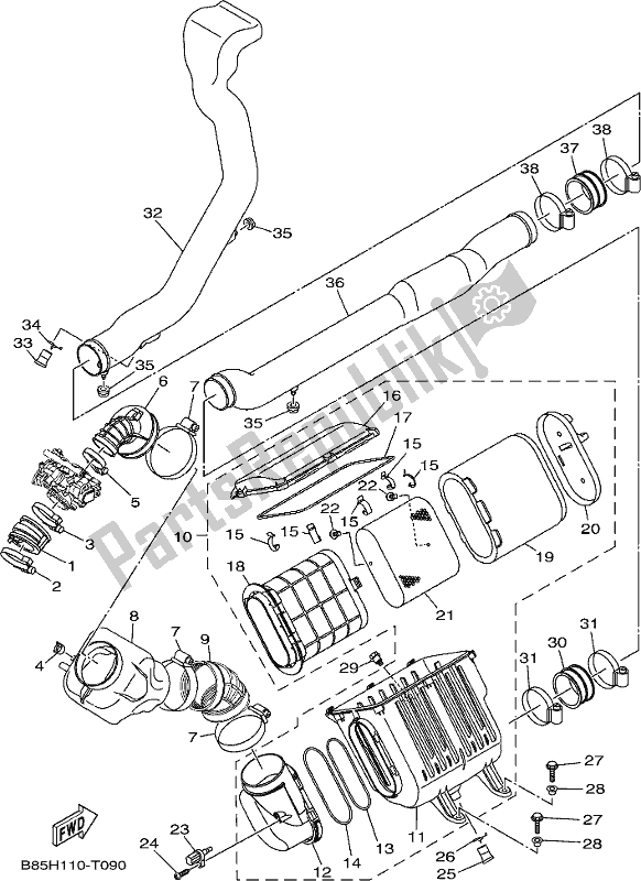 All parts for the Intake of the Yamaha YXC 700 PJ Blue Viking 6 Seater 2018