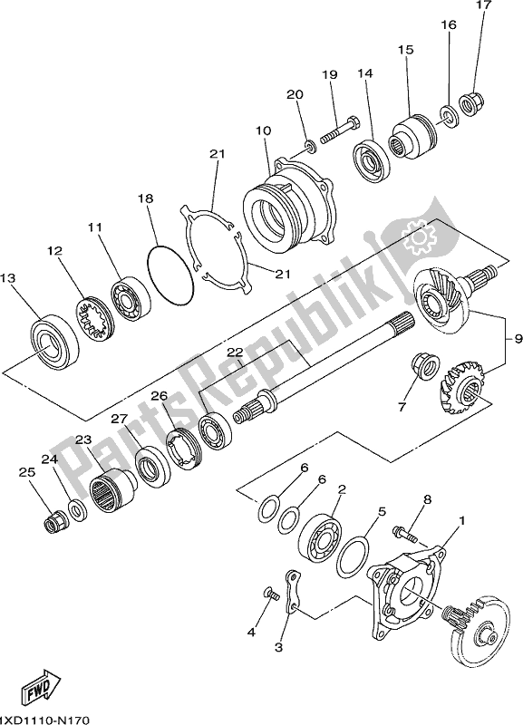 All parts for the Middle Drive Gear of the Yamaha YXC 700 PJ Blue Viking 6 Seater 2018