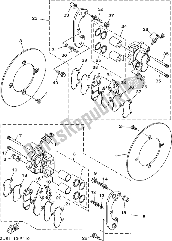 All parts for the Rear Brake Caliper of the Yamaha YXC 700 PJ Blue Viking 6 Seater 2018