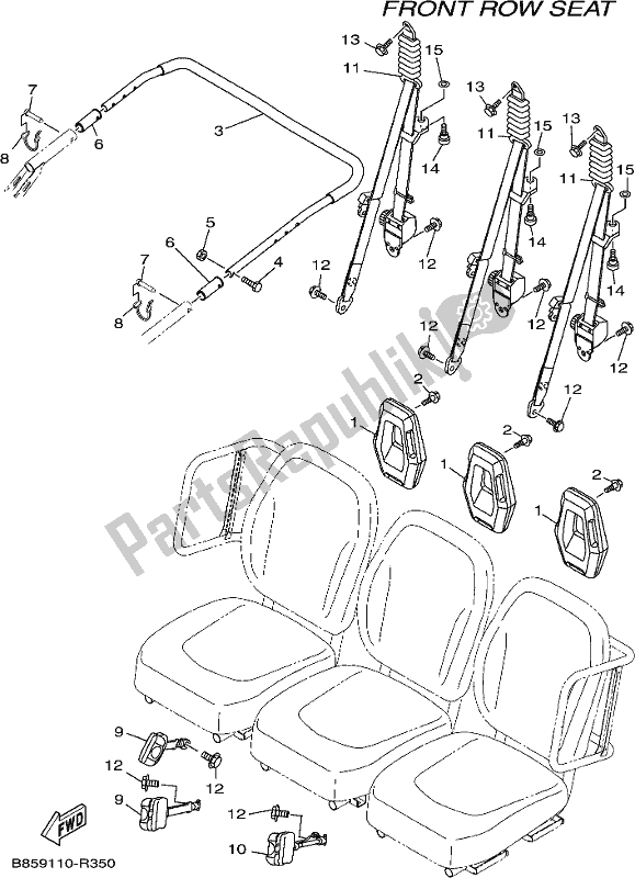 All parts for the Seat 2 of the Yamaha YXC 700 PJ Blue Viking 6 Seater 2018