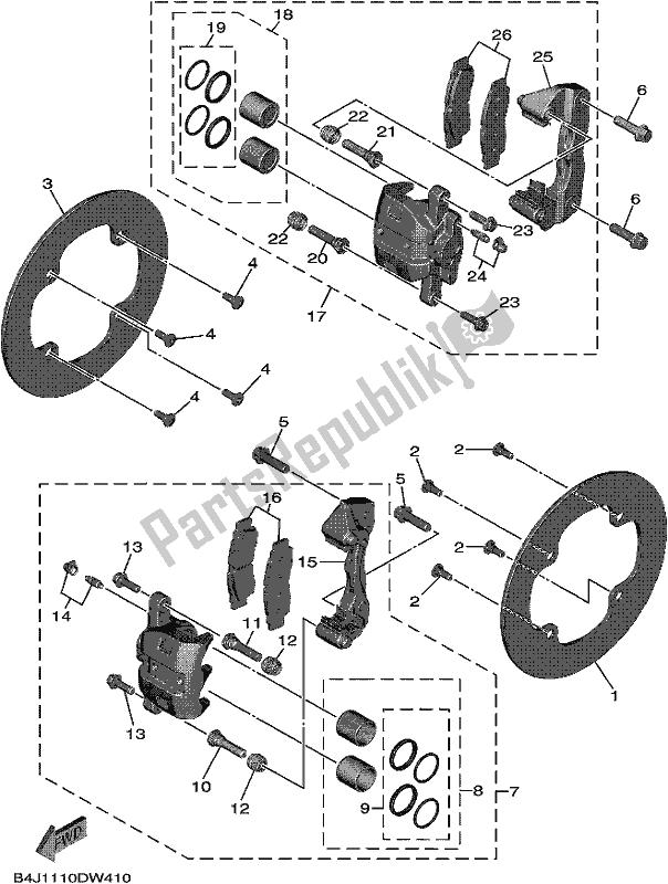 Tutte le parti per il Pinza Freno Anteriore del Yamaha YXE 1000 EW 2021