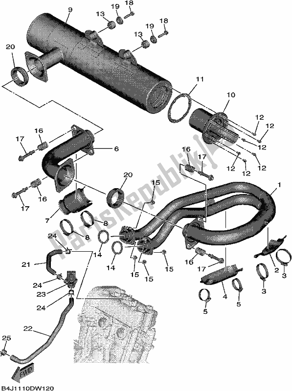 All parts for the Exhaust of the Yamaha YXE 1000 EWS 2021