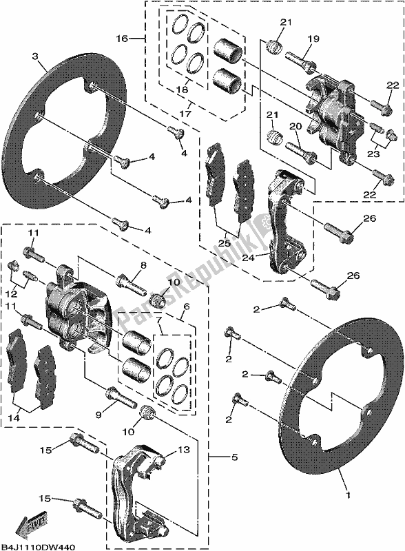 All parts for the Rear Brake Caliper of the Yamaha YXE 1000 EWS 2021