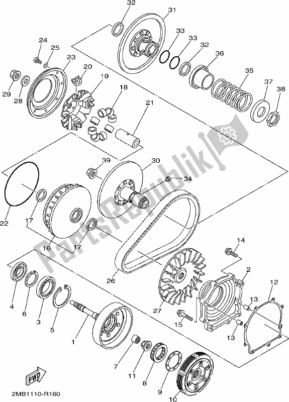 All parts for the Clutch of the Yamaha YXE 700 PCH Camo 2017