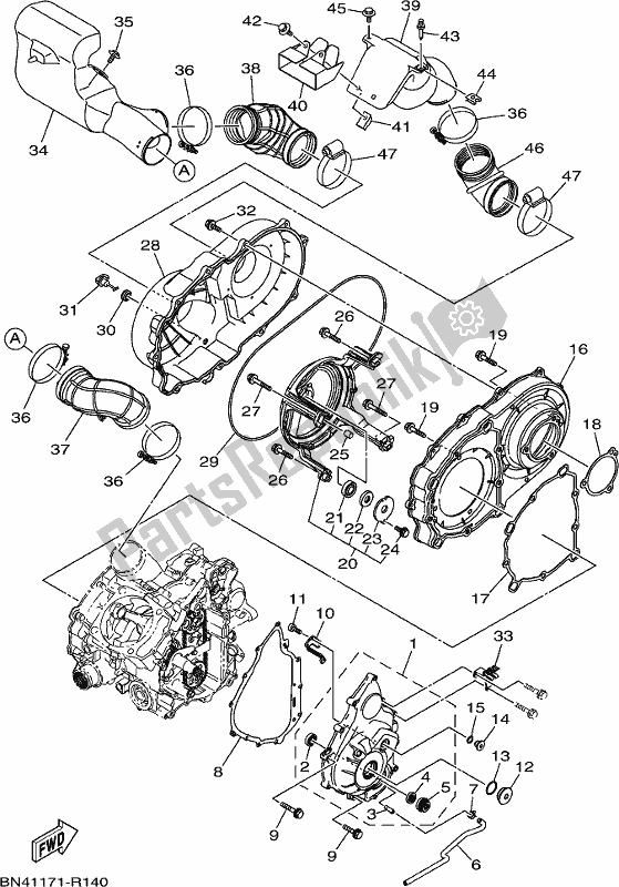 All parts for the Crankcase Cover 1 of the Yamaha YXE 700 PCH Camo 2017