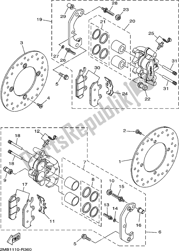 All parts for the Front Brake Caliper of the Yamaha YXE 700 PCH Camo 2017