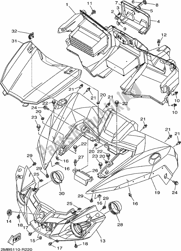 Tutte le parti per il Parafango Anteriore del Yamaha YXE 700 PCH Camo 2017