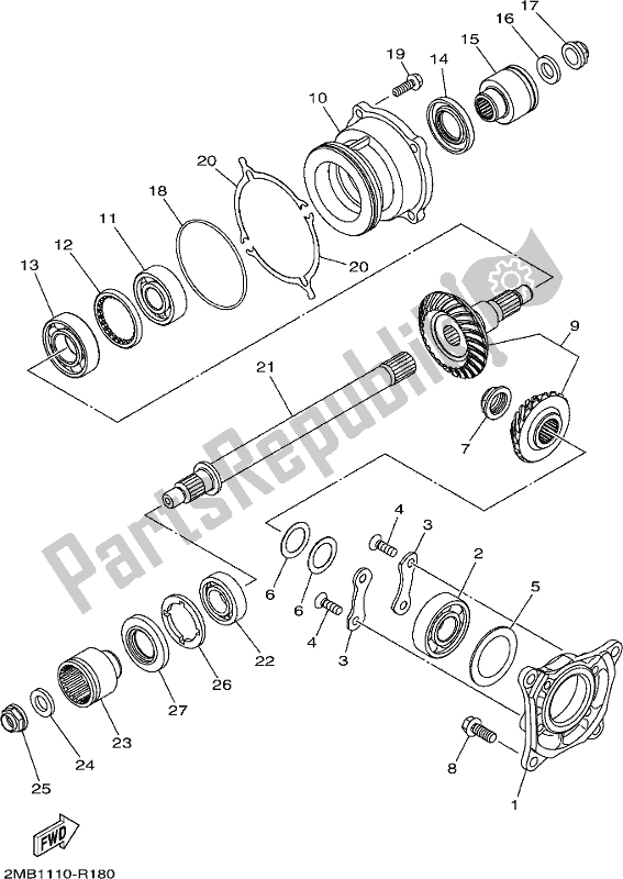 All parts for the Middle Drive Gear of the Yamaha YXE 700 PCH Camo 2017