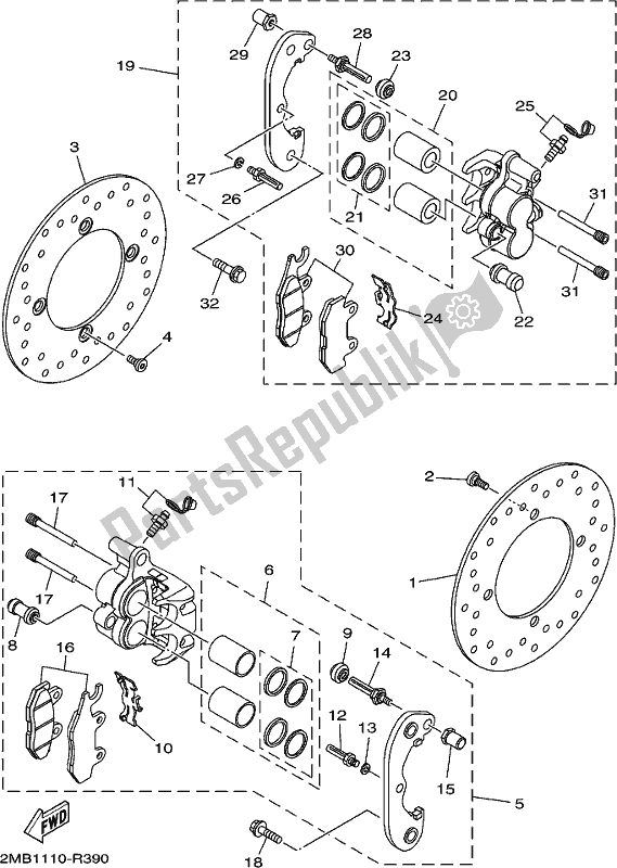 All parts for the Rear Brake Caliper of the Yamaha YXE 700 PCH Camo 2017