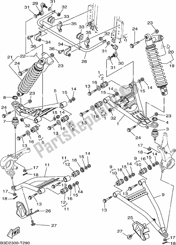 All parts for the Front Suspension & Wheel of the Yamaha YXE 700 PCJ Camo 2018