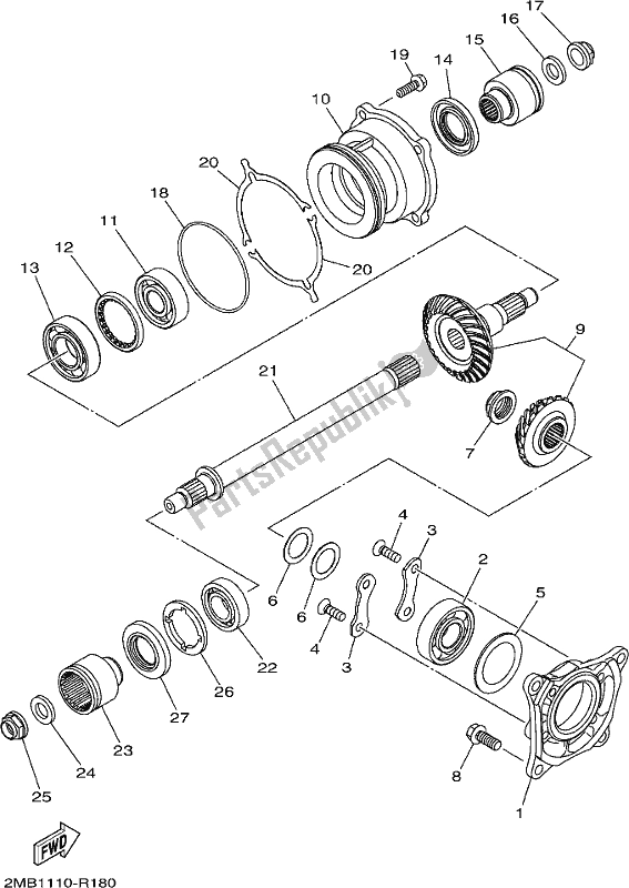 All parts for the Middle Drive Gear of the Yamaha YXE 700 PCJ Camo 2018