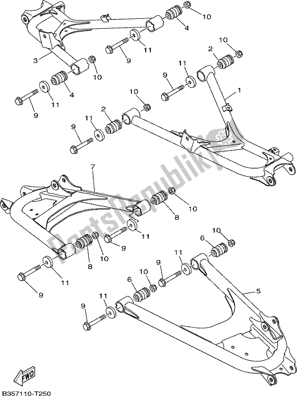 All parts for the Rear Arm of the Yamaha YXE 700 PCJ Camo 2018