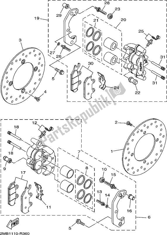 All parts for the Front Brake Caliper of the Yamaha YXE 700 PSE 2017