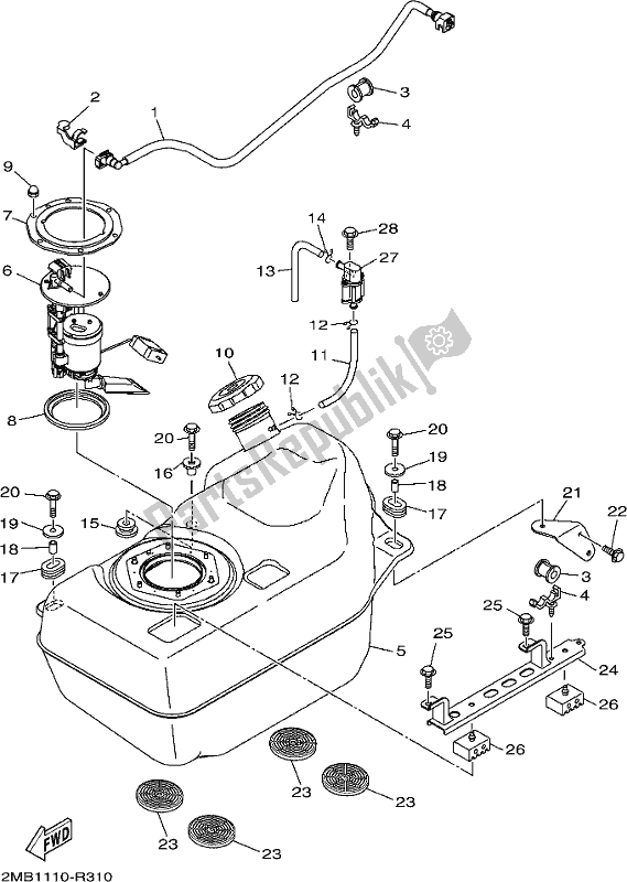 All parts for the Fuel Tank of the Yamaha YXE 700 PSE 2017