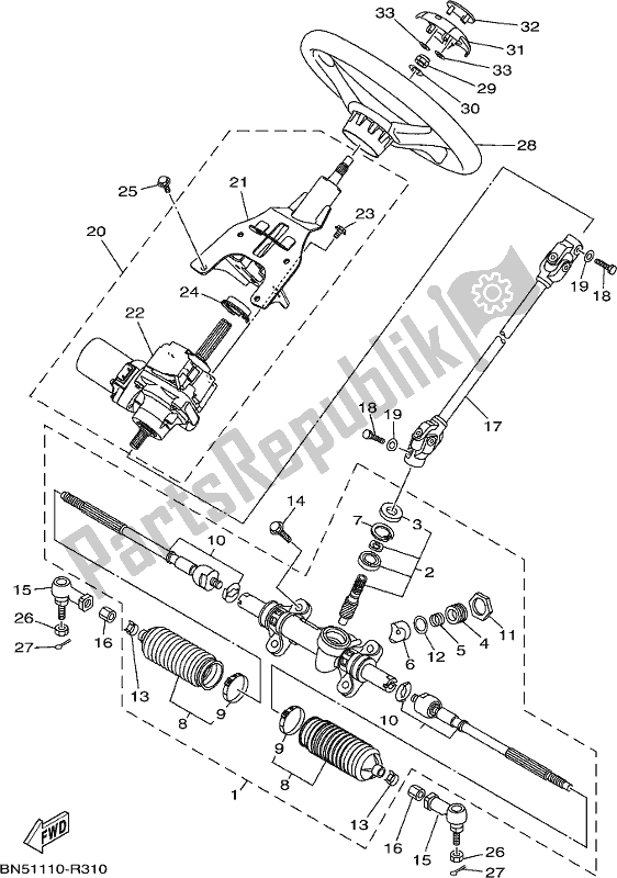 All parts for the Steering of the Yamaha YXE 700 PSE 2017