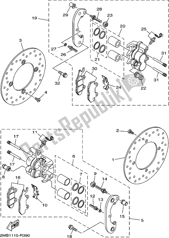 All parts for the Rear Brake Caliper of the Yamaha YXE 700 PSE Wolverine SXS 2 Seater 2017