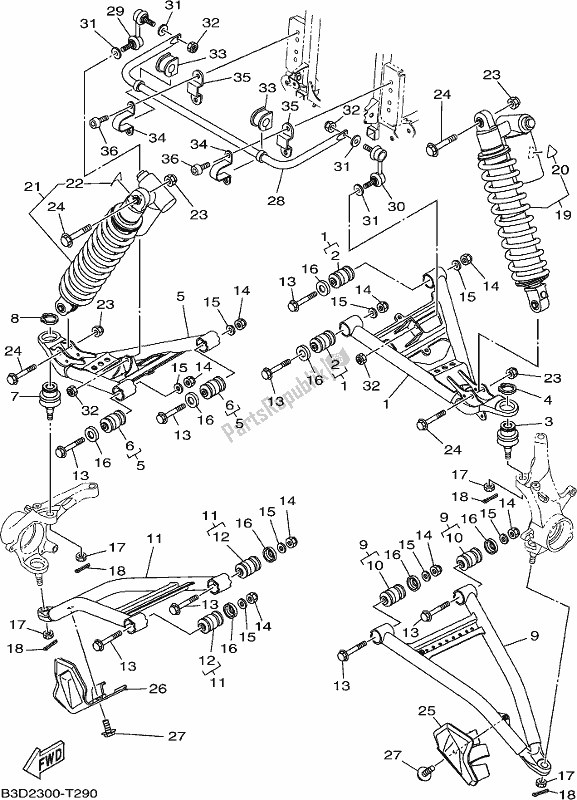 Todas las partes para Suspensión Delantera Y Rueda de Yamaha YXE 700 Psej White 2018