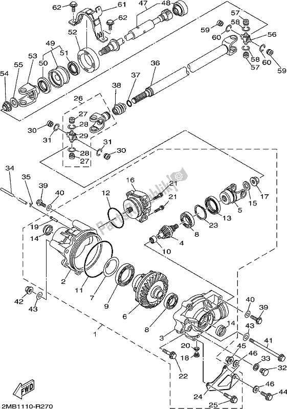 All parts for the Front Differential of the Yamaha YXE 700 Psej White Wolverine SXS 2 Seater 2018