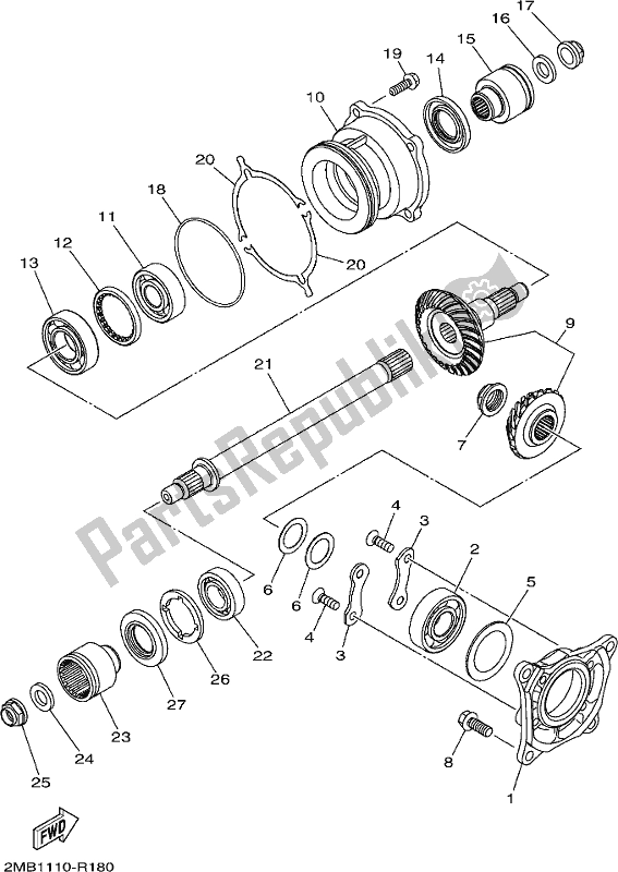 All parts for the Middle Drive Gear of the Yamaha YXE 700 Psej White Wolverine SXS 2 Seater 2018