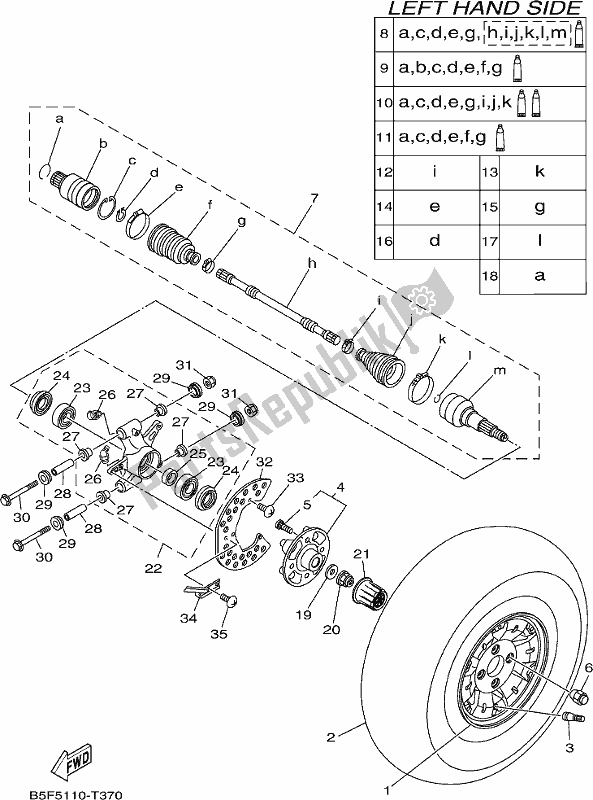 All parts for the Rear Wheel of the Yamaha YXE 700 Psej White Wolverine SXS 2 Seater 2018