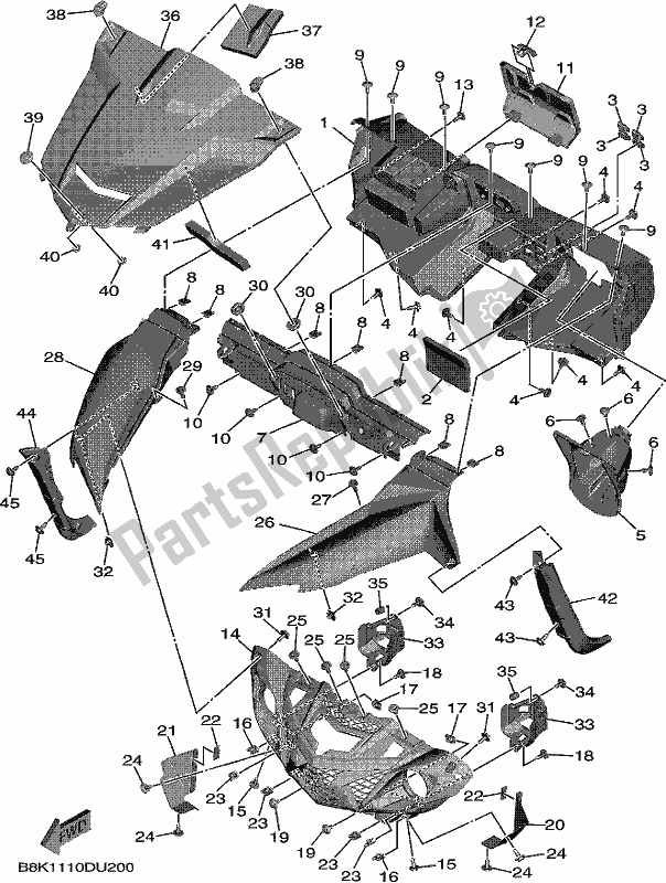 All parts for the Front Fender of the Yamaha YXE 850E 2019