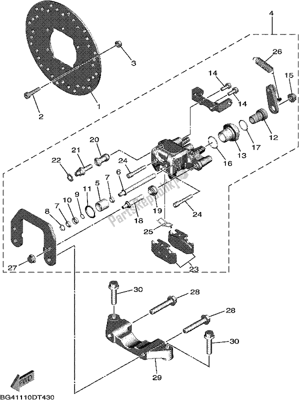 All parts for the Rear Brake Caliper 2 of the Yamaha YXE 850E 2019