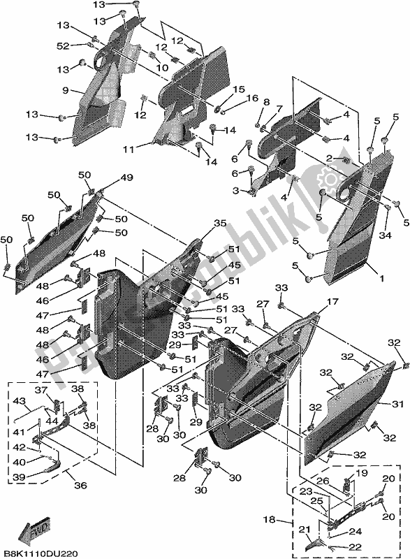 All parts for the Side Cover of the Yamaha YXE 850E 2019