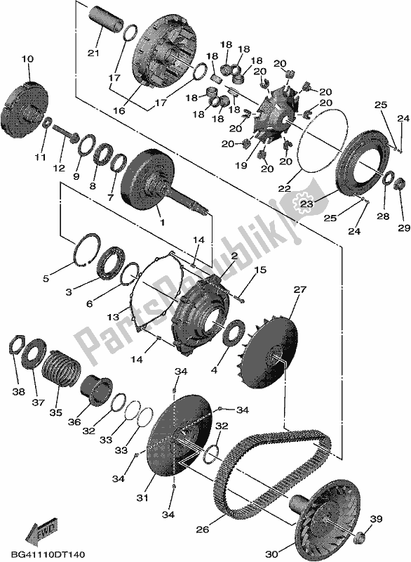 All parts for the Clutch of the Yamaha YXF 850P 2018