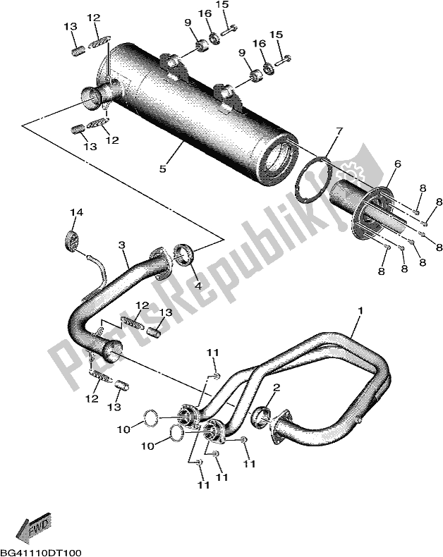 All parts for the Exhaust of the Yamaha YXF 850P 2018