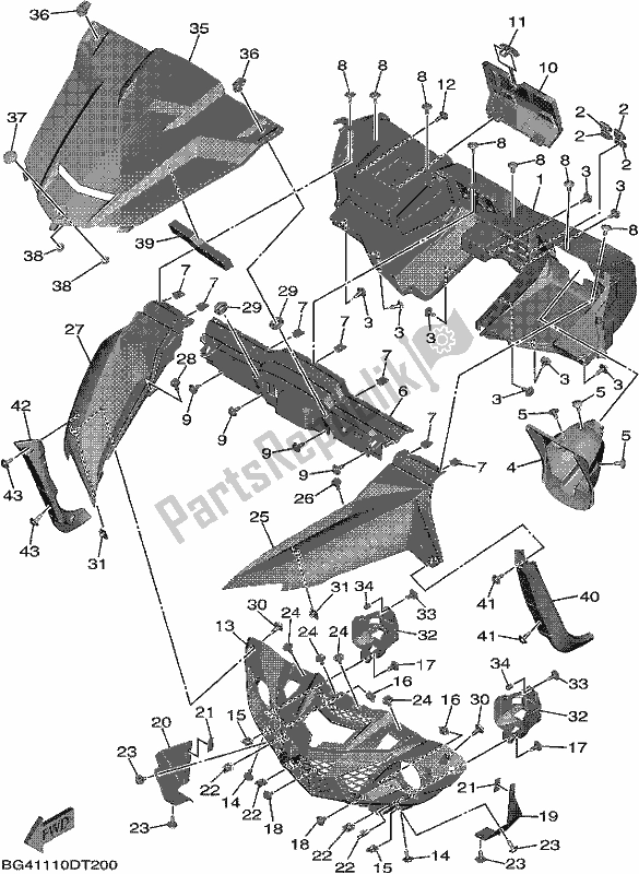 All parts for the Front Fender of the Yamaha YXF 850P 2018