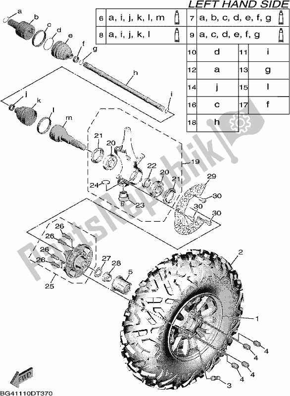 All parts for the Front Wheel of the Yamaha YXF 850P 2018