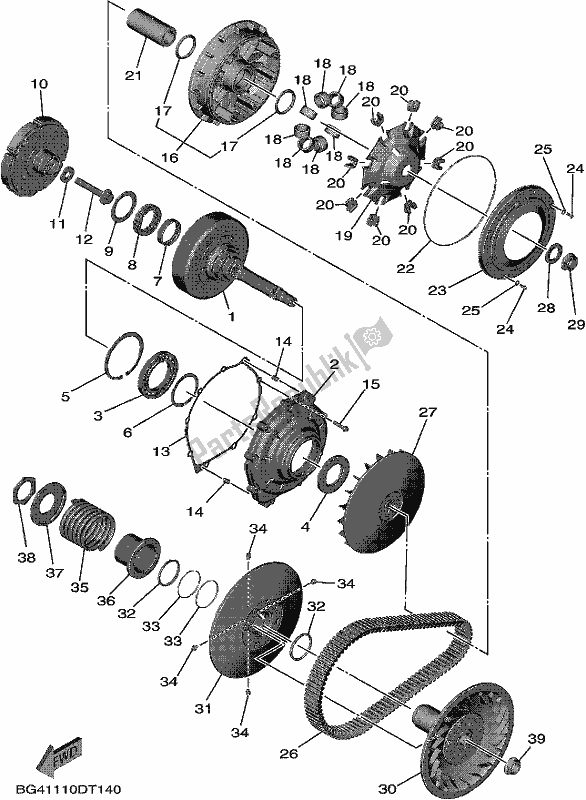 All parts for the Clutch of the Yamaha YXF 850P 2019