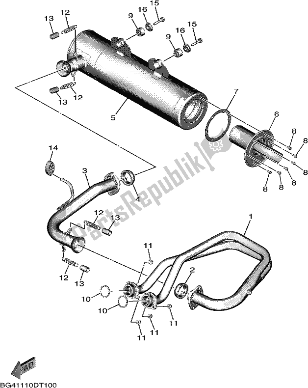 All parts for the Exhaust of the Yamaha YXF 850P 2019