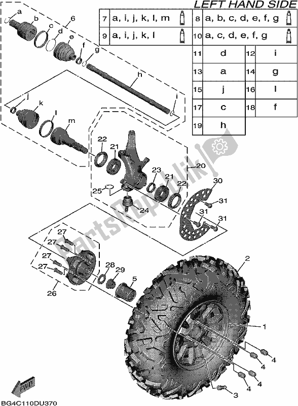 All parts for the Front Wheel of the Yamaha YXF 850P 2019