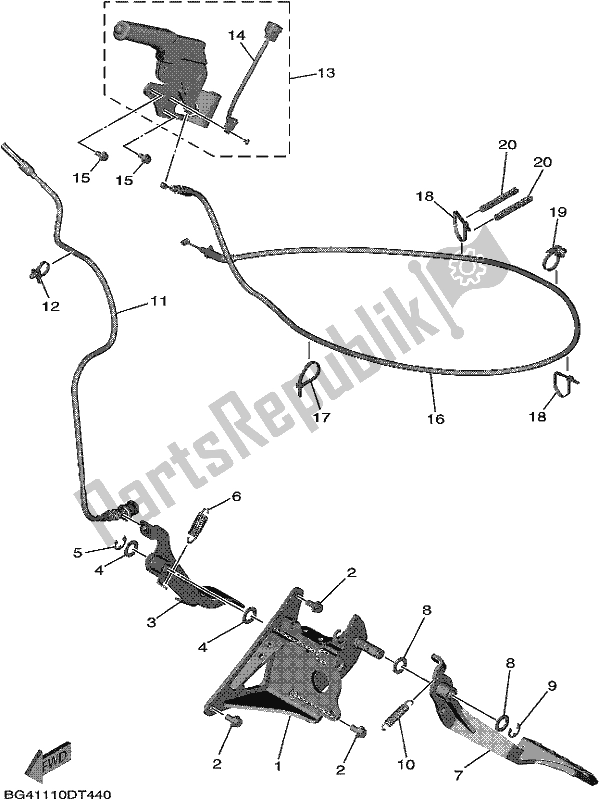 All parts for the Pedal Wire of the Yamaha YXF 850P 2019