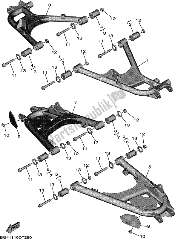 All parts for the Rear Arm of the Yamaha YXF 850P 2019