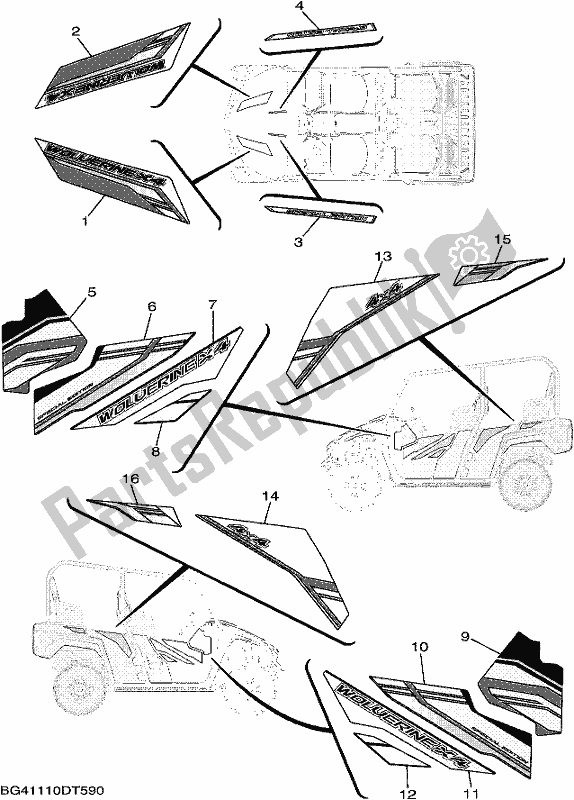 All parts for the Graphics of the Yamaha YXF 850P Wolverine X4 2018