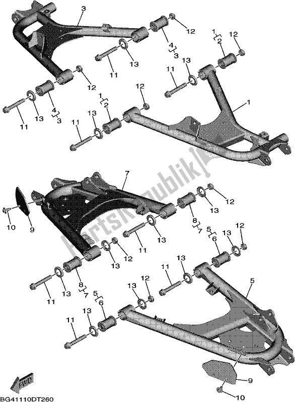 All parts for the Rear Arm of the Yamaha YXF 850P Wolverine X4 2018