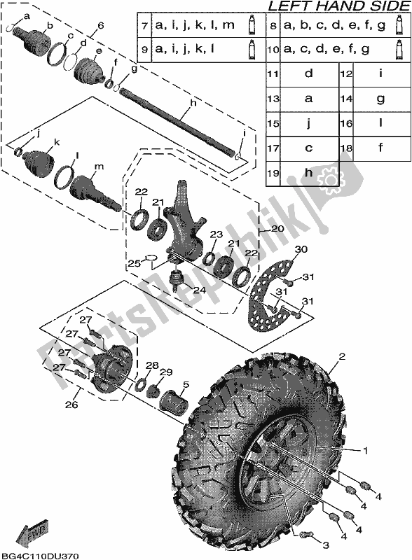 All parts for the Front Wheel of the Yamaha YXF 850P Wolverine X4 2019