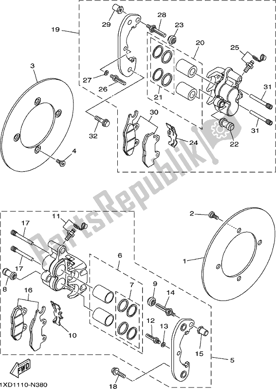 All parts for the Rear Brake Caliper of the Yamaha YXM 700 PCH Camo Viking EPS 3 Seater 2017