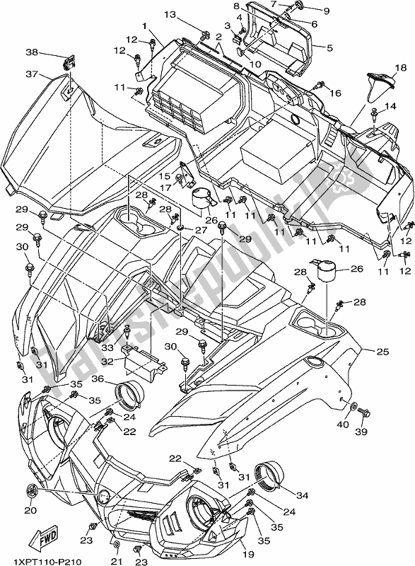 All parts for the Front Fender of the Yamaha YXM 700 PES 2017