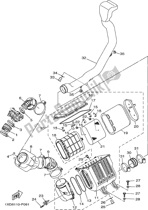 All parts for the Intake of the Yamaha YXM 700 PES 2017