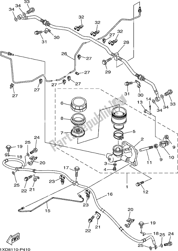 All parts for the Master Cylinder of the Yamaha YXM 700 PES 2017