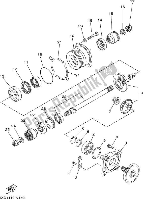 All parts for the Middle Drive Gear of the Yamaha YXM 700 PES 2017