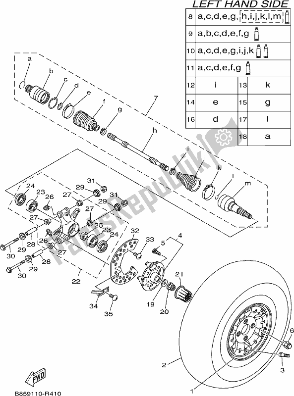 All parts for the Rear Wheel of the Yamaha YXM 700 PES 2017