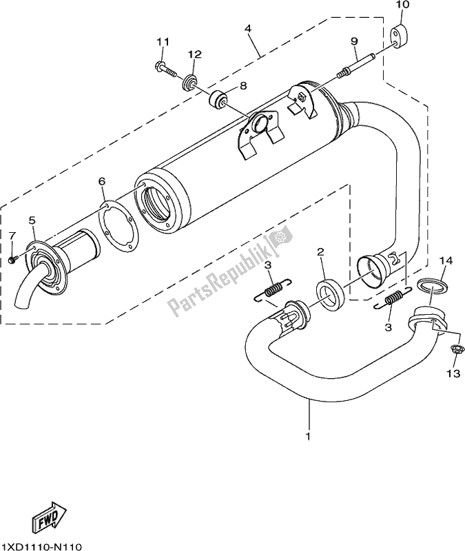 All parts for the Exhaust of the Yamaha YXM 700 Pesh NZ Only USA 2017