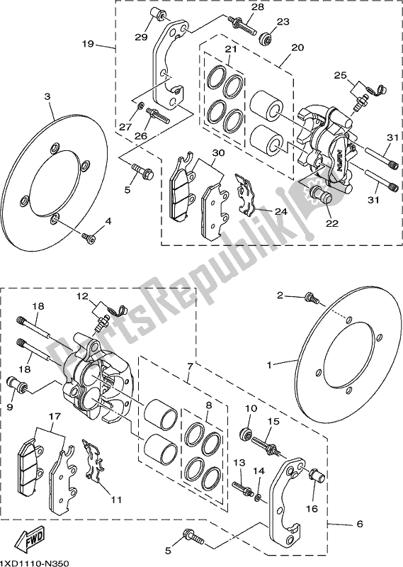 Todas as partes de Pinça De Freio Dianteiro do Yamaha YXM 700 Pesh NZ Only USA 2017